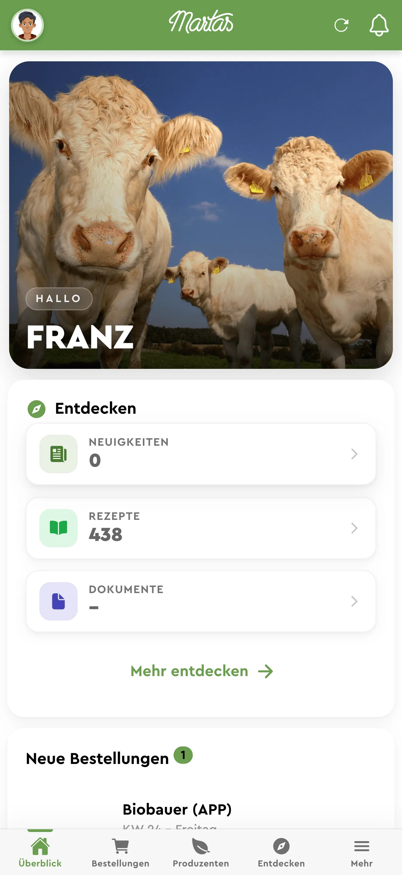 Produzenten-Profil in der MartasGastro-App