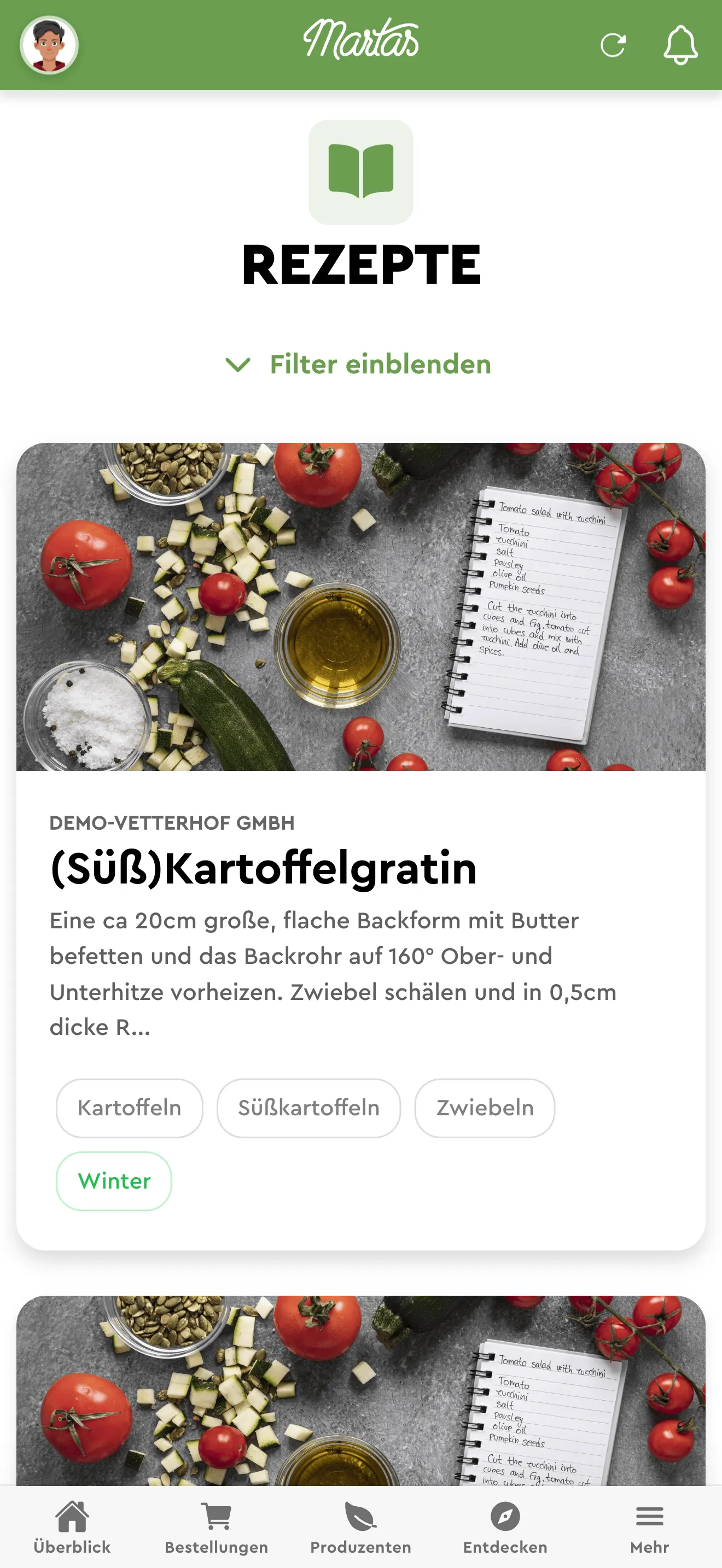 Rezepte-Ansicht der MartasGastro-App