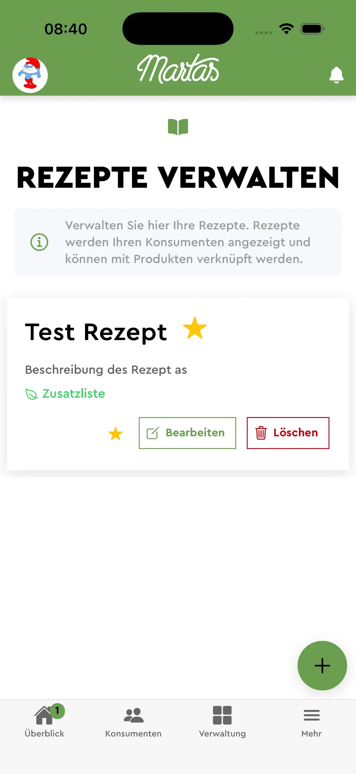 Rezepte verwalten