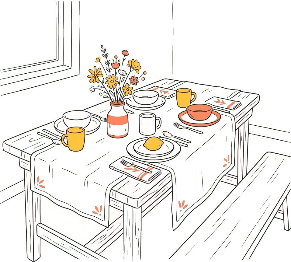 Fertig angerichtetes Gericht auf dem Tisch im Restaurant – Illustration